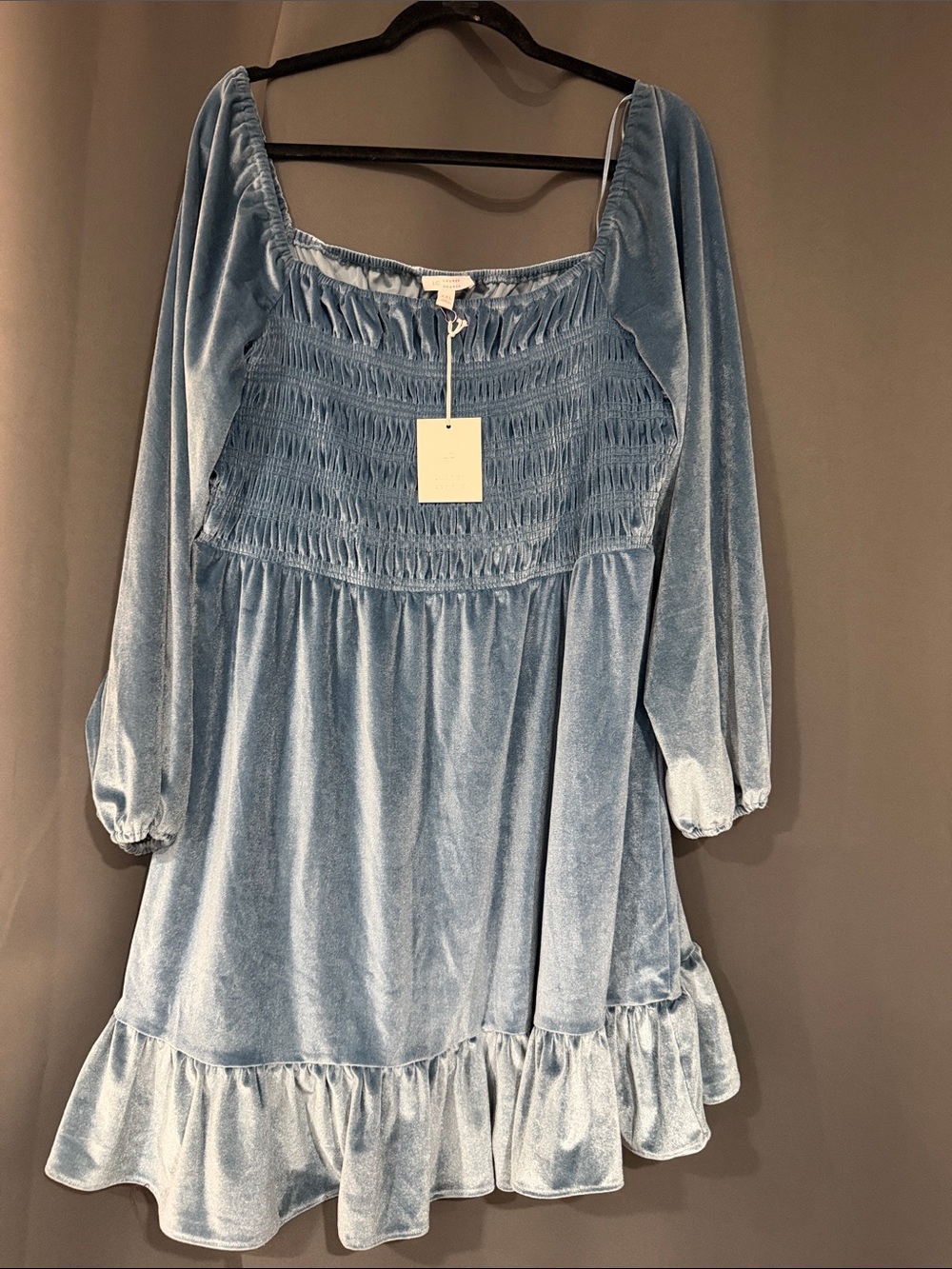 LC Lauren Conrad Light Blue Velvet Smocked Dress NWT